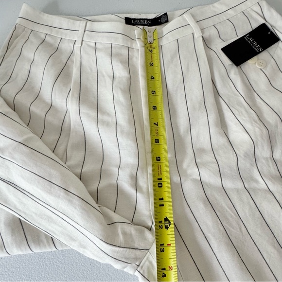 Lauren Ralph Lauren Striped Wide-Leg Linen Blend Pants Winter Cream Size 12 New - Picture 11 of 13
